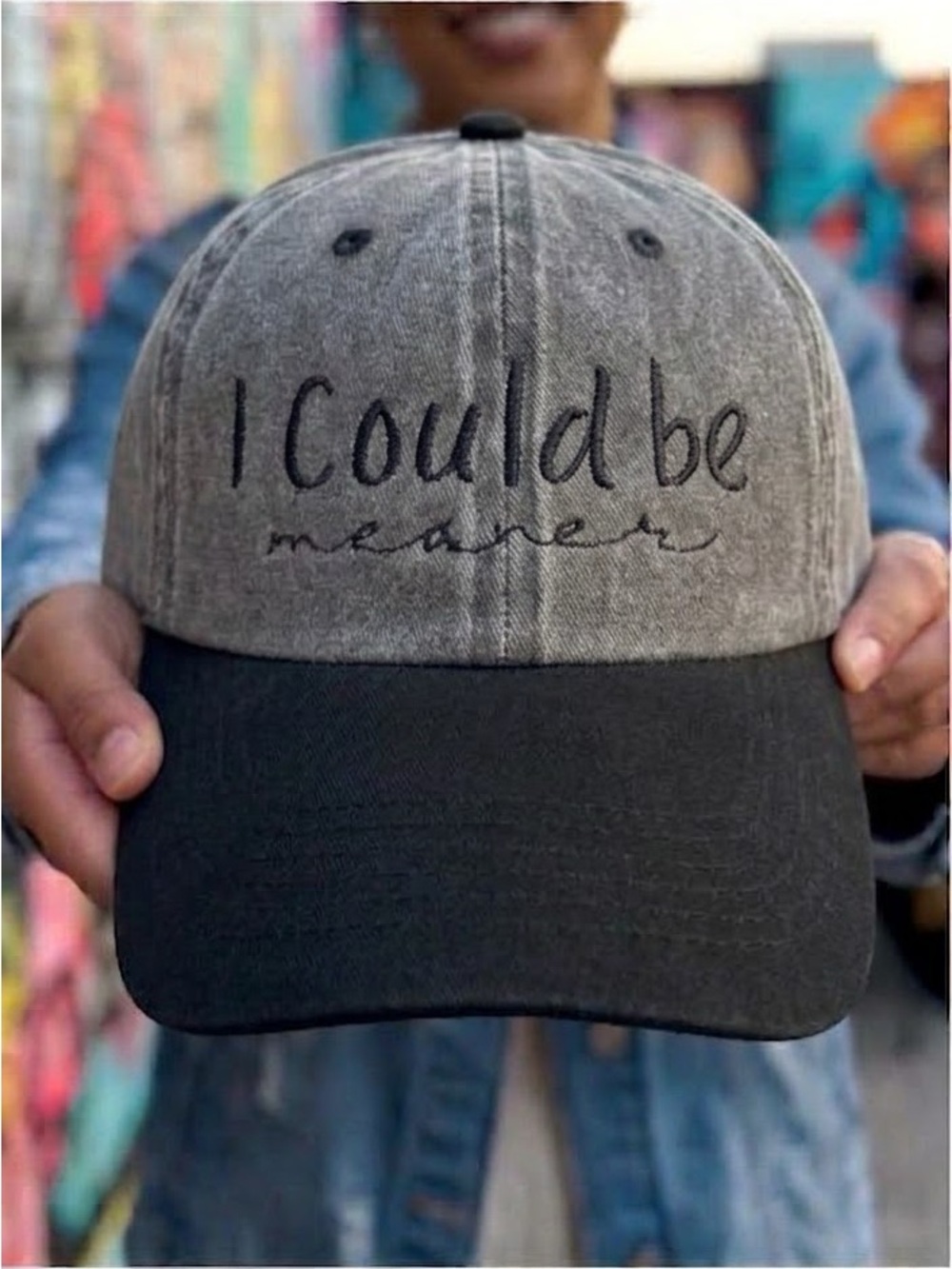 Embroidered 'I Could Be Meaner' Two-Tone Baseball Cap (dad style)